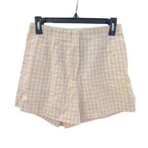 H&M Beige Gingham High Waist Shorts Sz 6 Linen Cotton Blend Cottagecore Picnic